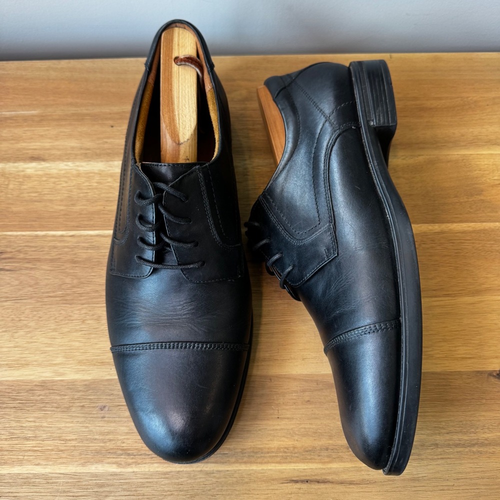 Florsheim Men 10 D Black Leather Cap Toe Oxford Derby Shoes Comfortech Classic
